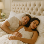 Couple sleeping together in their luxury-styles bedroom